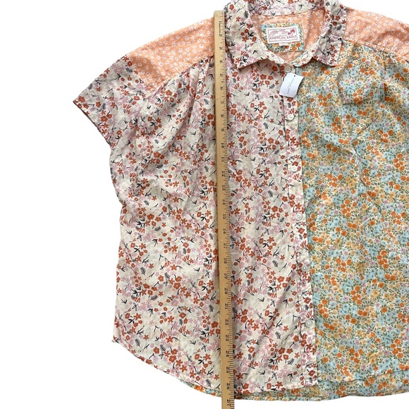 American Eagle Women's Large Orange & Floral Oversized Resort Button Front Shirt - Picture 5 of 13